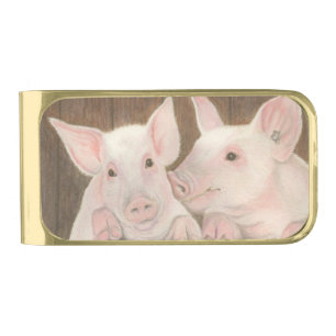 Piglets Gold Finish Money Clip
