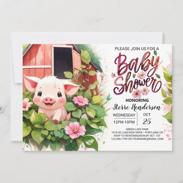 Piglet's Paradise Boho Farmyard Baby Shower Invitation (Front)