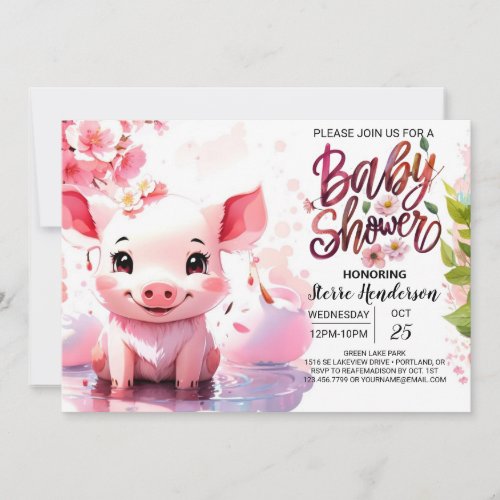 Piglets Watercolor Farmyard Baby Shower Invitation