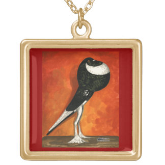 Pigmy Pouter Pigeon Black Pied Gold Plated Necklace