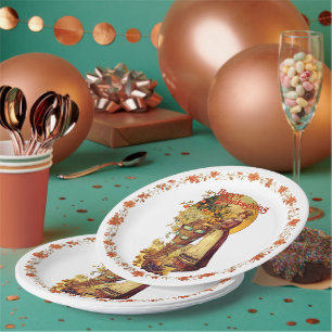 Pigrim Girl Thanksgiving Paper Plates