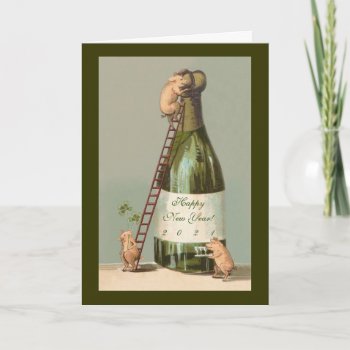 Pigs And Champagne; Cute New Year's Card by AnthroAnimals at Zazzle