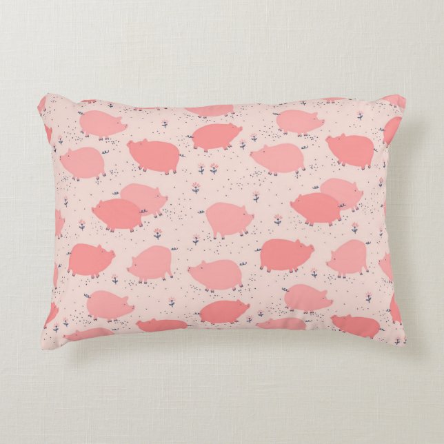 Pigs And Flowers Decorative Pillow (Front)