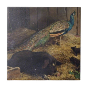 Pigs and Peacock by Charles Burton Barber in 1878 Ceramic Tile