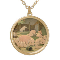 Pigs and Piglets on the Farm Gold Plated Necklace