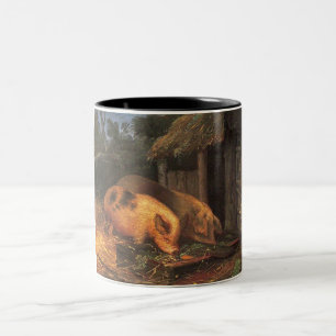 Pigs at a Trough (Farmyard Animals) Two-Tone Coffee Mug