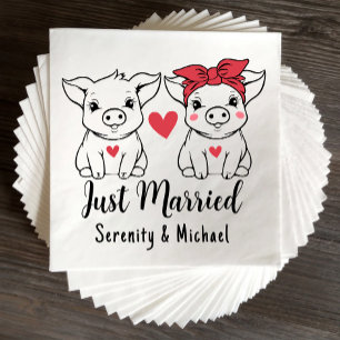 Pigs Bride Groom Farm Barn Just Married Wedding Napkins