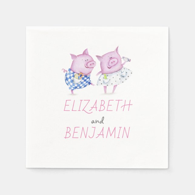 Pigs Couple Cute Paper Napkins (Front)