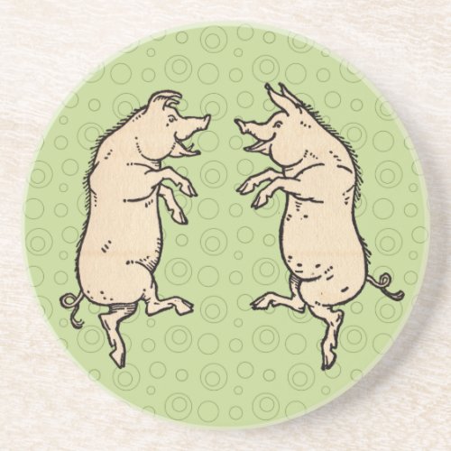 Pigs Dancing Antique Piggy Dance Jig Drink Coaster