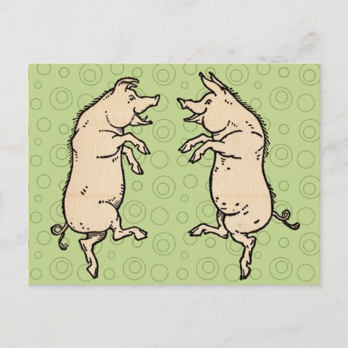 Pigs Dancing Antique Piggy Dance Jig Postcard