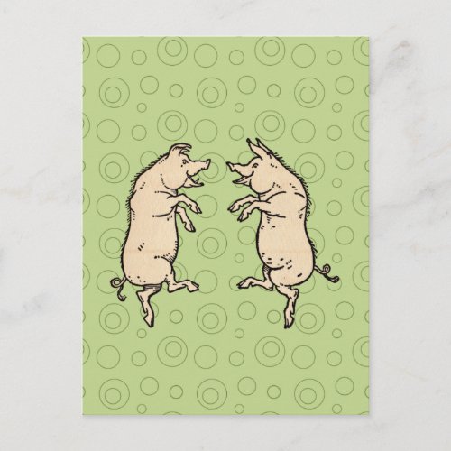 Pigs Dancing Antique Piggy Dance Jig Postcard