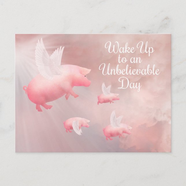 Pigs Fly-An Unbelievable Day Postcard (Front)