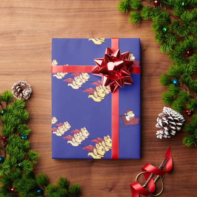 Pigs Fly like Christmas Reindeer Blue Wrapping Paper (Holiday Gift)