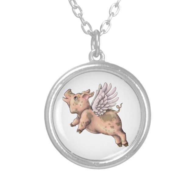 Pigs Fly Silver Plated Necklace (Front)