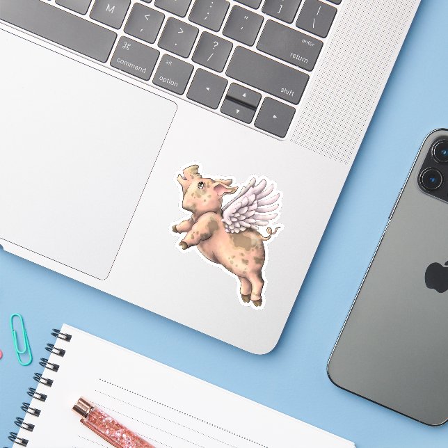 Pigs Fly Sticker (Laptop w/ iPhone)