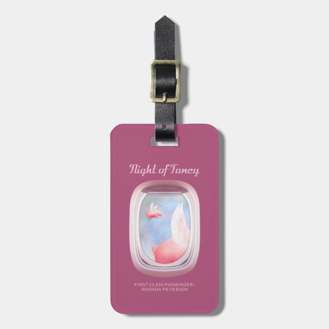 Pigs Flying Past Airplane Window-Personalized Luggage Tag (Front Vertical)