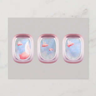 Pigs Flying Past Airplane Window Postcard
