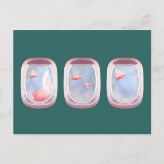 Pigs Flying Past Airplane Window Postcard