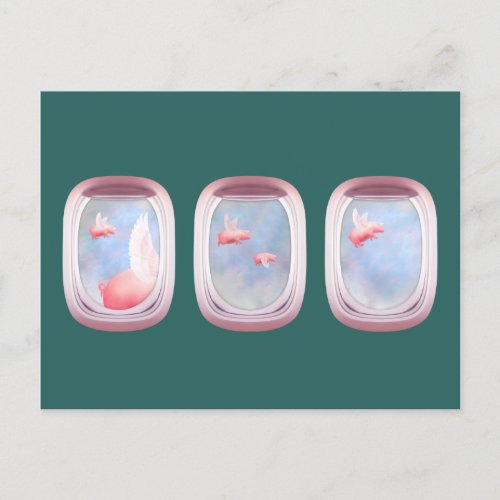 Pigs Flying Past Airplane Window Postcard