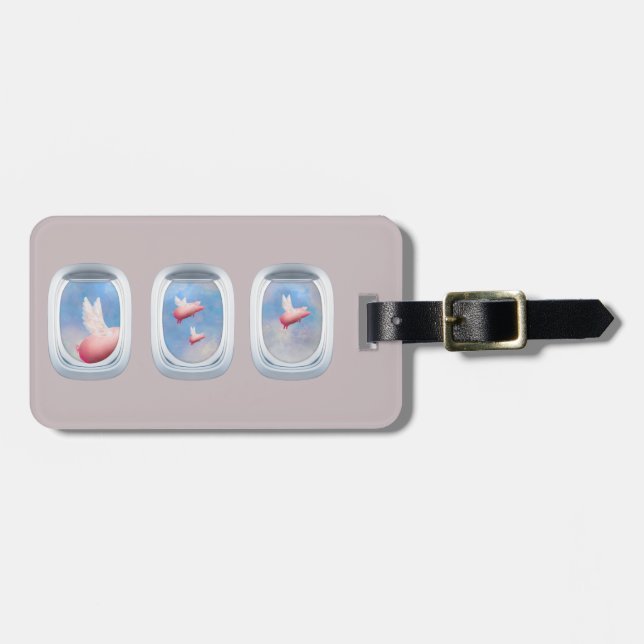 Pigs Flying Past Airplane Windows Luggage Tag (Front Horizontal)