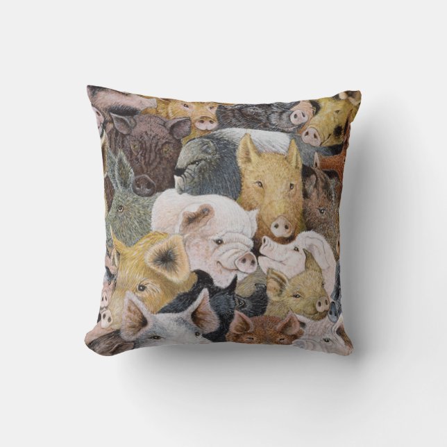 Pigs Galore Throw Pillow (Front)