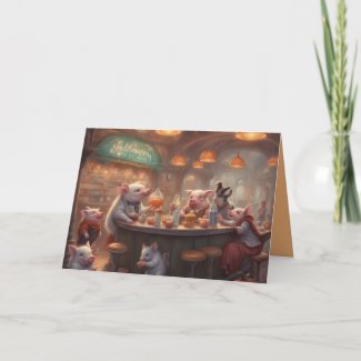 Pigs Halloween party bar greeting card