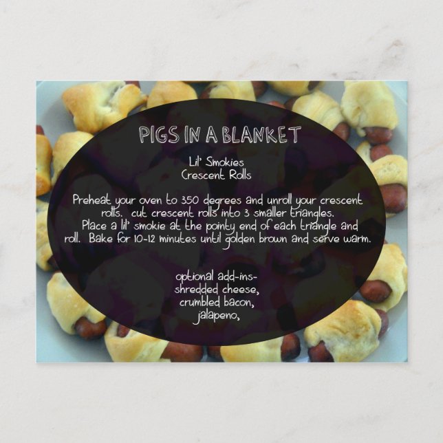 Pigs in a blanket recipe card (Front)