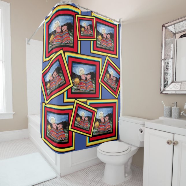 Pigs in a Blanket Romantic Love Moon Humor Bright Shower Curtain (In Situ)