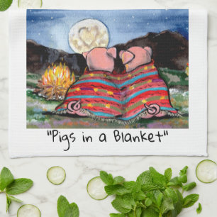 Pigs in a Blanket Romantic Night Moon Stars Art Kitchen Towel