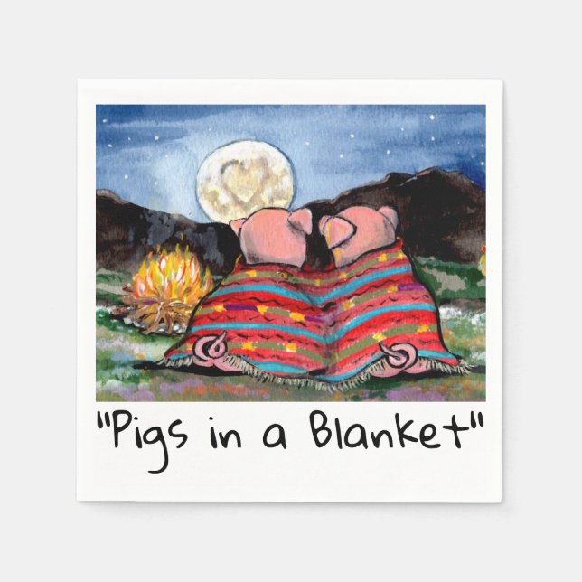 Pigs in a Blanket Romantic Night Moon Stars Art Napkins (Front)