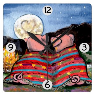 Pigs in a Blanket Romantic Night Moon Stars Art Square Wall Clock