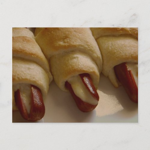 Pigs in a blanket with cheese postcard