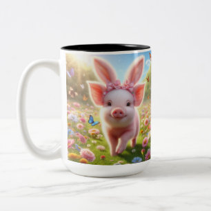 Pigs in Bunny Ears Two-Tone Coffee Mug