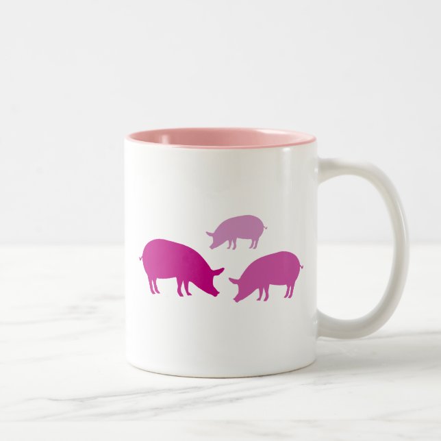 Pigs Looking for Food (Purple) Two-Tone Coffee Mug (Right)