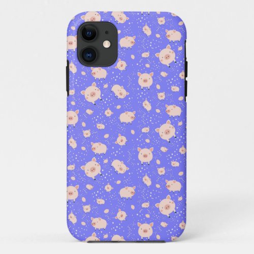 Pigs pattern _ purple background iPhone 11 case