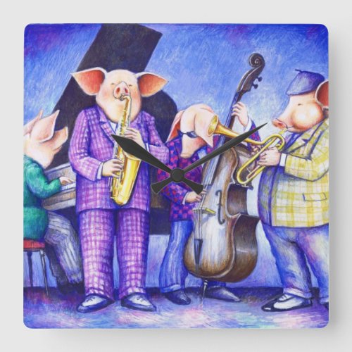 Pigs Playing Jazz Wall Clock