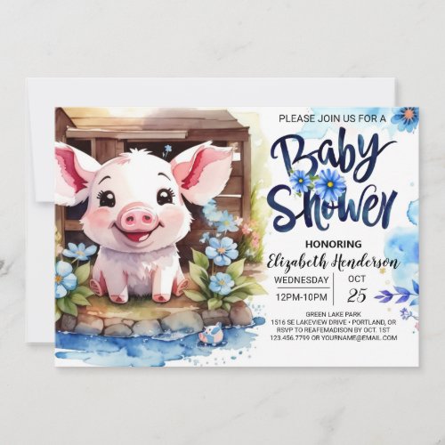 Pigs Rustic Barnyard Soiree Baby Shower Invitation