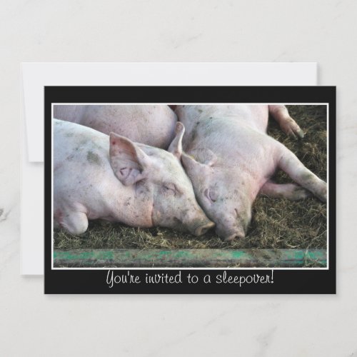 Pigs sleeping sleepover invitation