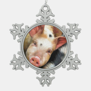 PIGS SNOWFLAKE PEWTER CHRISTMAS ORNAMENT