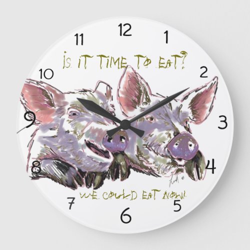 Pigs Watercolor Funny and Happy Large Clock