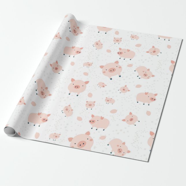 Pigs - white background wrapping paper (Unrolled)