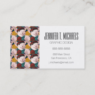 Pigs With Hats Pattern Add Your Name Business Card