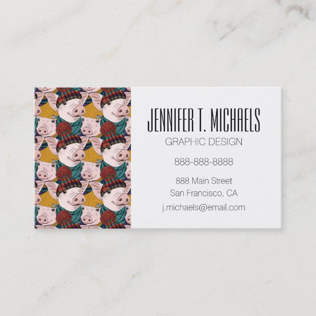 Pigs With Hats Pattern | Add Your Name Business Card (Front)