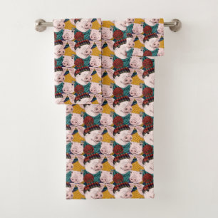 Pigs With Hats Pattern Bath Towel Set