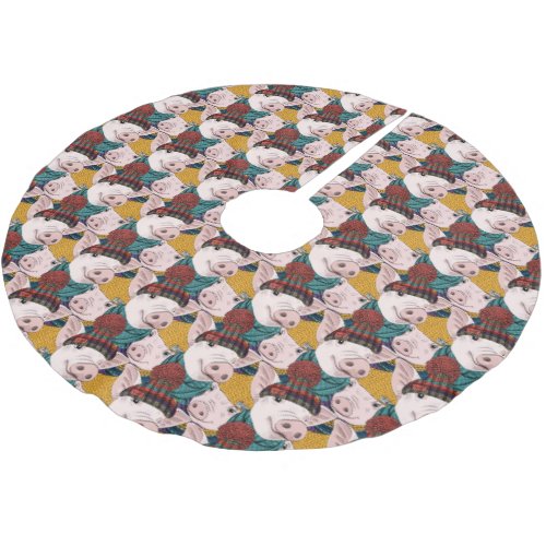 Pigs With Hats Pattern Brushed Polyester Tree Skirt