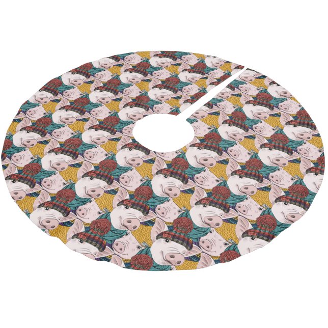 Pigs With Hats Pattern Brushed Polyester Tree Skirt (Angled)