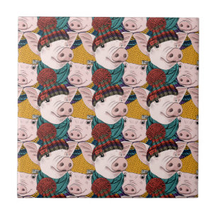 Pigs With Hats Pattern Ceramic Tile