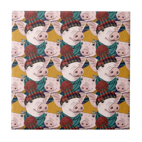 Pigs With Hats Pattern Ceramic Tile