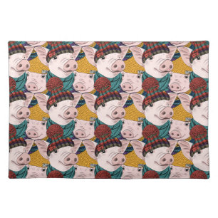 Pigs With Hats Pattern Cloth Placemat