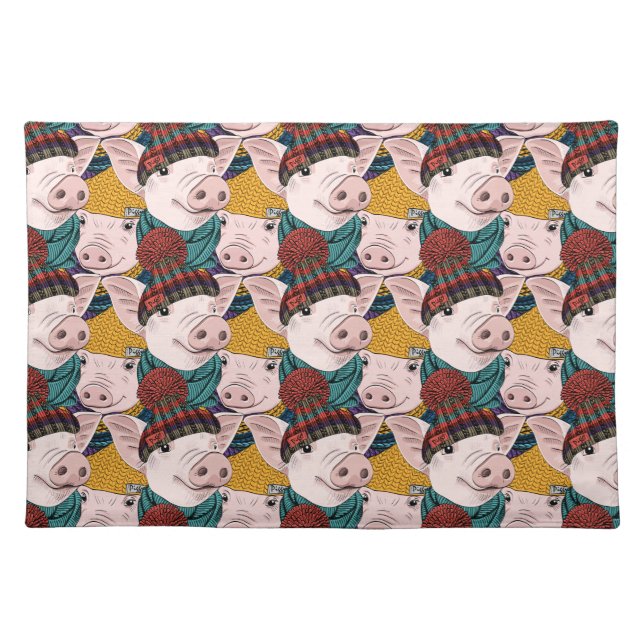 Pigs With Hats Pattern Cloth Placemat (Front)